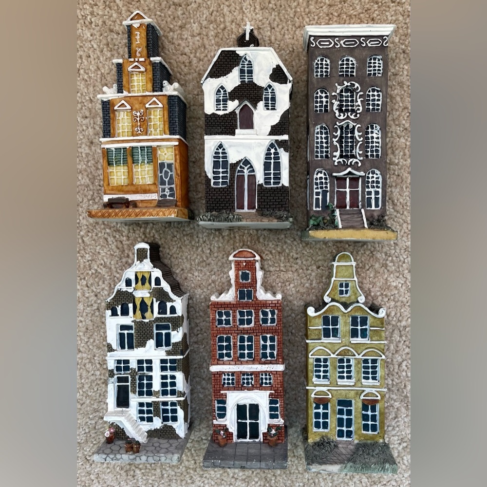 EUC Lot of 6 Vintage K's Collection Resin Buildings Figures Shelf Sitter Church